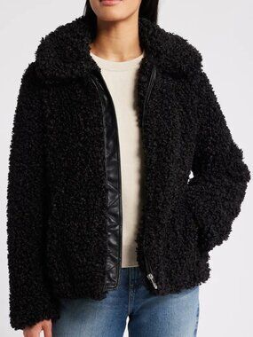 Sam Edelman Women’s Faux-Shearling Zip-Front Jacket Black Size M NWT